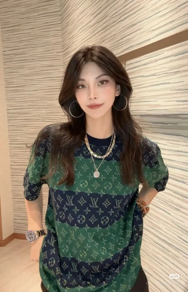 Louis Vuitton/Louis Vuitton contrasting color old flower jacquard knitted short sleeves